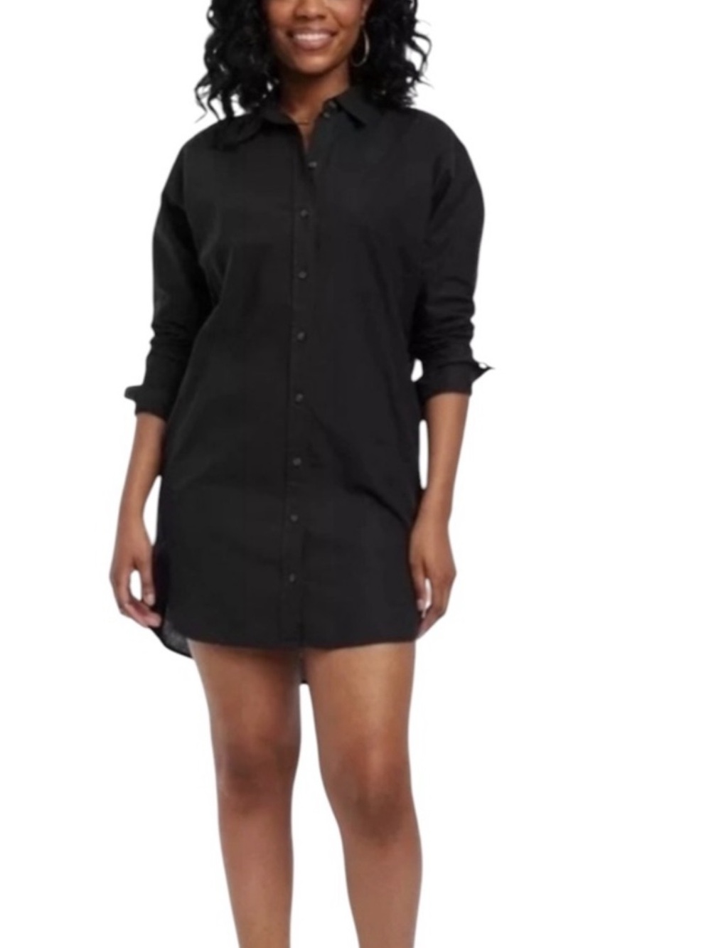 Universal Thread Black Button Down Shirt Dress M Linen Blend Coastal Minimalist